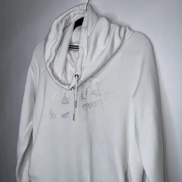 Nike Women’s Rally Metallic Pullover Hoodie Funnel Neck White Size Medium - Picture 3 of 6